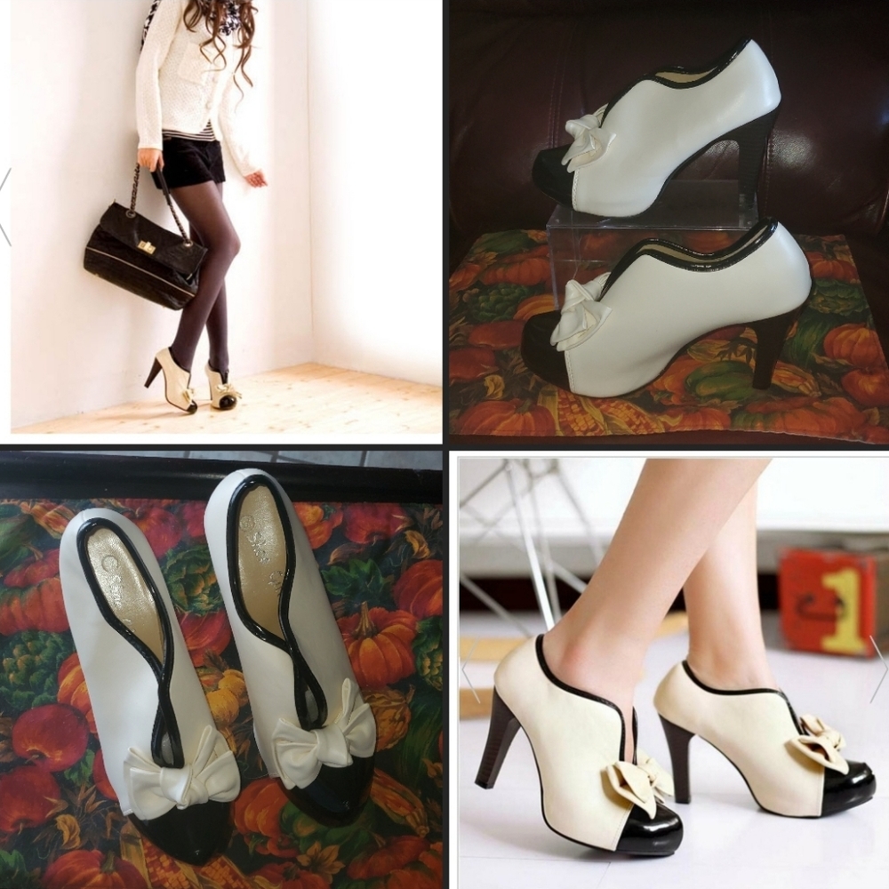 Cream & Black Ankle Boots